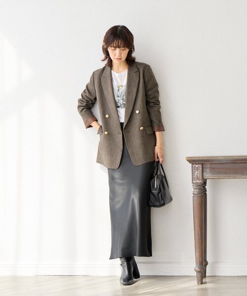 RIVE DROITE（リヴドロワ）の「【美シルエット】シャークスキンピークドラペルジャケット（テーラードジャケット・レディース・グレー/ブラウン・FREE）」の18枚目の写真