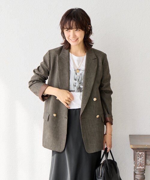 RIVE DROITE（リヴドロワ）の「【美シルエット】シャークスキンピークドラペルジャケット（テーラードジャケット・レディース・グレー/ブラウン・FREE）」の21枚目の写真