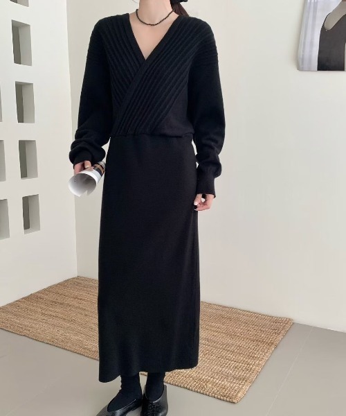 Diosfront（ディオスフロント）の「カシュクールニットワンピース（ワンピース・レディース・チャコールグレー/ブラック/ベージュ/モカ/チョコ・FREE）」の6枚目の写真