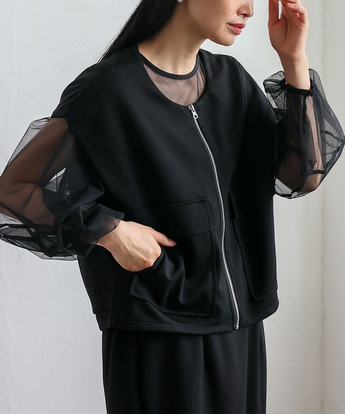 VitaFelice（ヴィータフェリーチェ）の「ノースリーブジップフロントポケットベスト（セットアップ対応）（ベスト・レディース・ブラック/チャコールグレー・FREE）」の2枚目の写真