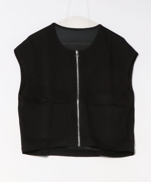 VitaFelice（ヴィータフェリーチェ）の「ノースリーブジップフロントポケットベスト（セットアップ対応）（ベスト・レディース・ブラック/チャコールグレー・FREE）」の19枚目の写真