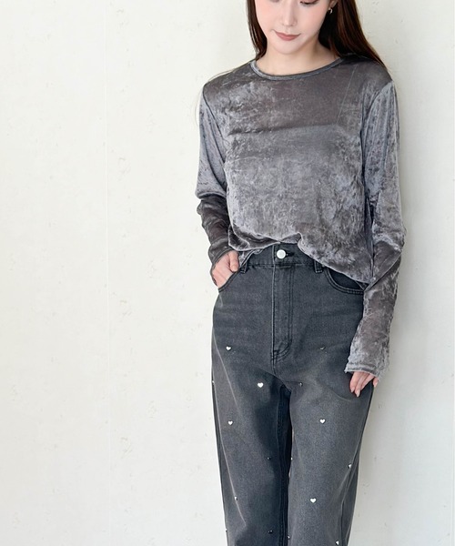 Per sist ence(パーシエンス)の「ヴィンテージライクシアーベロアトップス(Tシャツ/カットソー・レディース・ダークグレー/ホワイト/ブラウン/ブラック・ONE SIZE)」の18枚目の写真