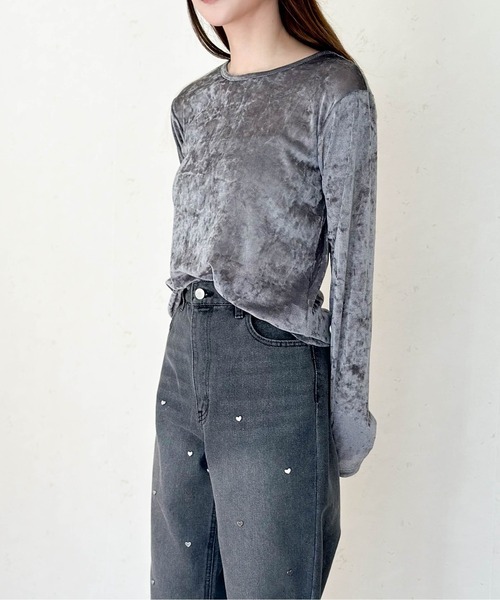 Per sist ence(パーシエンス)の「ヴィンテージライクシアーベロアトップス(Tシャツ/カットソー・レディース・ダークグレー/ホワイト/ブラウン/ブラック・ONE SIZE)」の22枚目の写真