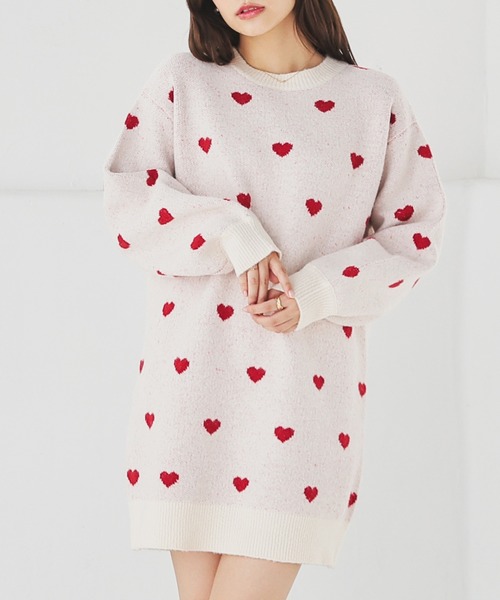 Honeys（ハニーズ）の「総柄ニットワンピース（ワンピース・レディース・ブルー系その他/グレー系/アイボリー系/ピンク系その他・M/L/S/3L/LL）」の4枚目の写真