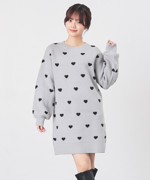 Honeys（ハニーズ）の「総柄ニットワンピース（ワンピース・レディース・ブルー系その他/グレー系/アイボリー系/ピンク系その他・M/L/S/3L/LL）」の12枚目の写真