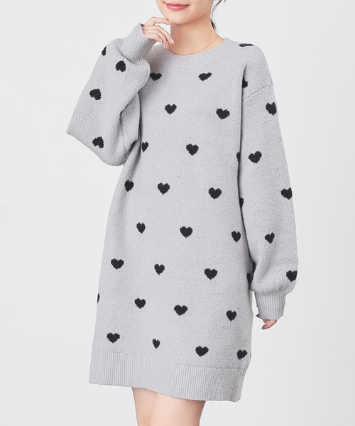 Honeys（ハニーズ）の「総柄ニットワンピース（ワンピース・レディース・ブルー系その他/グレー系/アイボリー系/ピンク系その他・M/L/S/3L/LL）」の13枚目の写真