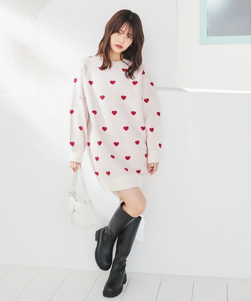 Honeys（ハニーズ）の「総柄ニットワンピース（ワンピース・レディース・ブルー系その他/グレー系/アイボリー系/ピンク系その他・M/L/S/3L/LL）」の14枚目の写真