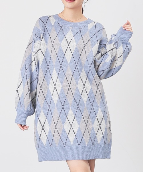 Honeys（ハニーズ）の「総柄ニットワンピース（ワンピース・レディース・ブルー系その他/グレー系/アイボリー系/ピンク系その他・M/L/S/3L/LL）」の21枚目の写真