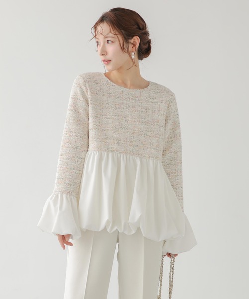 【新品未使用】Fitmore ツイードバックフリルバルーントップス ツイードバックフリルバルーントップス（その他トップス）｜Fit more
