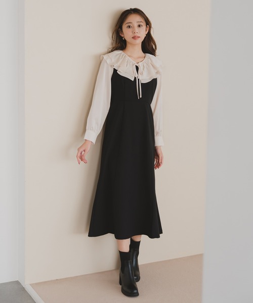 MISCH MASCH(ミッシュマッシュ)の「フリルカラーマーメイドワンピース(ワンピース・レディース・ピンク/ブラック・S/M)」の2枚目の写真