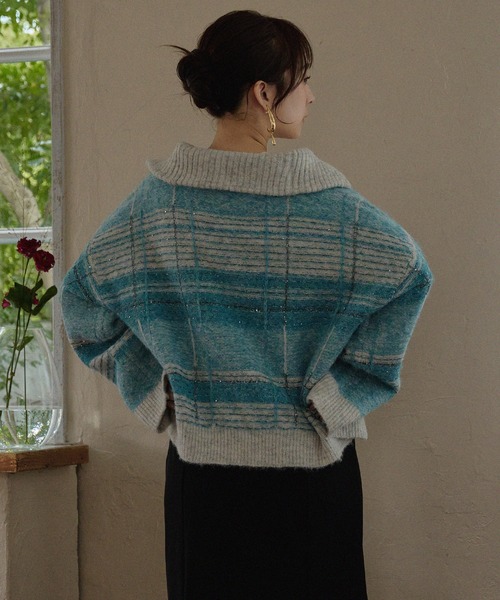 half zip check knit / ハーフジップチェックニット（ニット/セーター