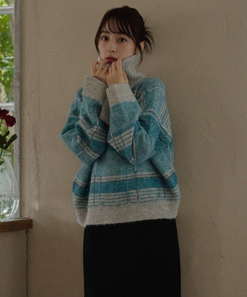 ok4521610確認 half zip check knit / ハーフジップチェックニット（ニット/セーター