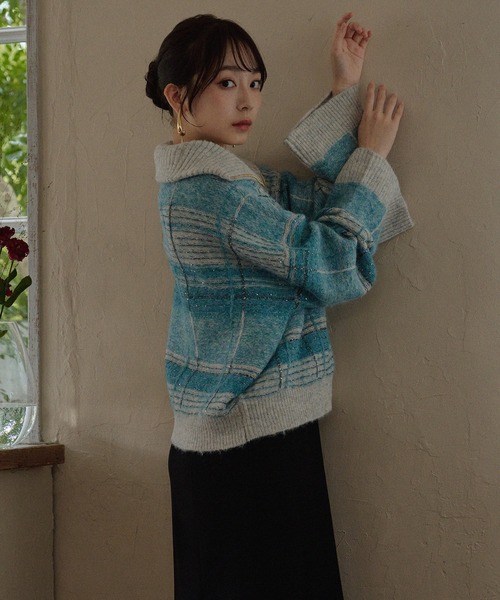 half zip check knit / ハーフジップチェックニット（ニット/セーター