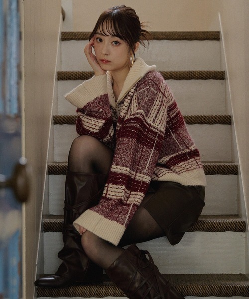 half zip check knit / ハーフジップチェックニット（ニット/セーター