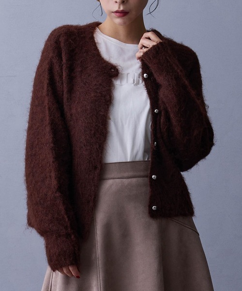 NICOLE white（ニコルホワイト）の「シャギーカーディガン（カーディガン/ボレロ・レディース・ピンク/レッド/ブラウン・FREE）」の2枚目の写真