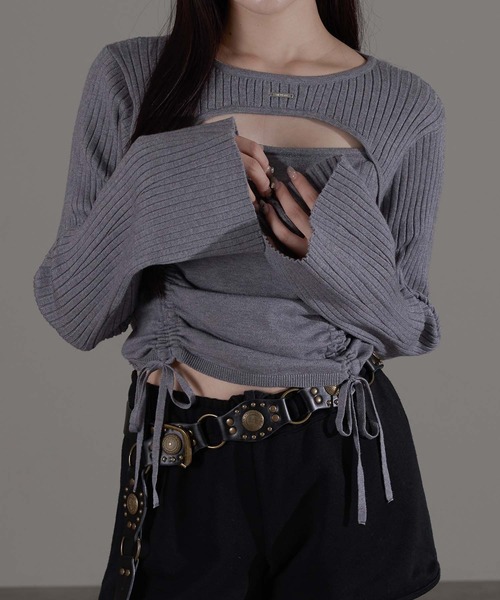 apres jour mignon(アプレジュールミニョン)の「胸開きドロストニット(ニット/セーター・レディース・グレー/ブラック/ブラウン系その他/アイボリー・フリー/LARGE)」の15枚目の写真