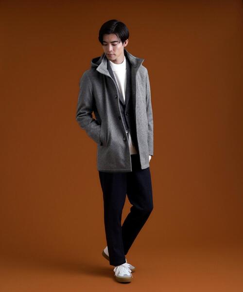 THE SHOP TK (ザ ショップ ティーケー )の「ON/OFF対応 ウーリック スタンド メルトンコート 【洗濯機OK/フード取外し可】(その他アウター・メンズ・グレー系3/ブラック/チャコール・02/03/04)」の12枚目の写真