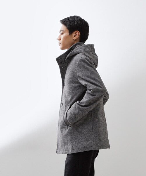 THE SHOP TK (ザ ショップ ティーケー )の「ON/OFF対応 ウーリック スタンド メルトンコート 【洗濯機OK/フード取外し可】(その他アウター・メンズ・グレー系3/ブラック/チャコール・02/03/04)」の18枚目の写真