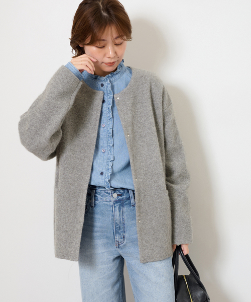 追加》スタンドネックデニムフリルブラウス（シャツ/ブラウス