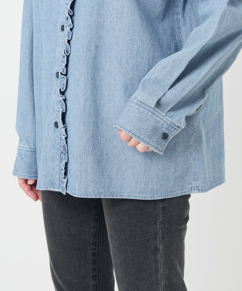 追加》スタンドネックデニムフリルブラウス（シャツ/ブラウス