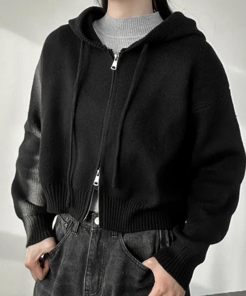 FR2GOLF パーカー　黒　サイズL ⭐︎うた⭐︎ セール】ショート丈ニットパーカー（パーカー）｜emi+（エミプラス）の