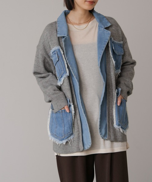 Bou Jeloud（ブージュルード）の「ニットコンビデニムジャケット（その他アウター・レディース・ベージュ/ブラック/グレー・FREE）」の3枚目の写真