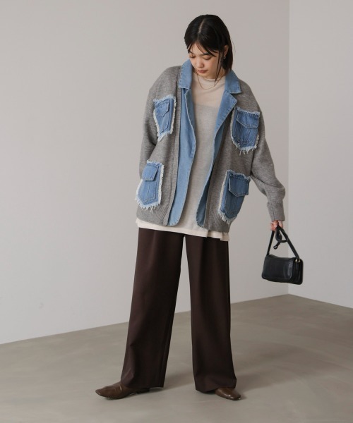 Bou Jeloud（ブージュルード）の「ニットコンビデニムジャケット（その他アウター・レディース・ベージュ/ブラック/グレー・FREE）」の5枚目の写真