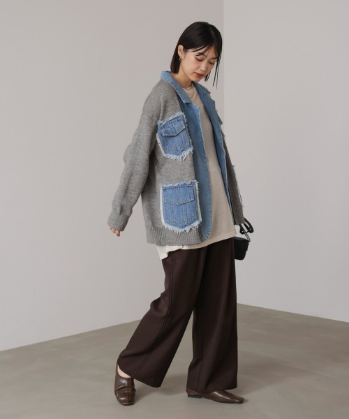 Bou Jeloud（ブージュルード）の「ニットコンビデニムジャケット（その他アウター・レディース・ベージュ/ブラック/グレー・FREE）」の6枚目の写真
