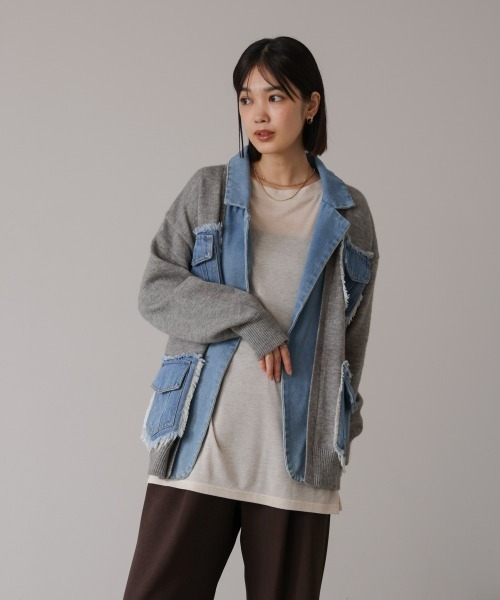 Bou Jeloud（ブージュルード）の「ニットコンビデニムジャケット（その他アウター・レディース・ベージュ/ブラック/グレー・FREE）」の7枚目の写真