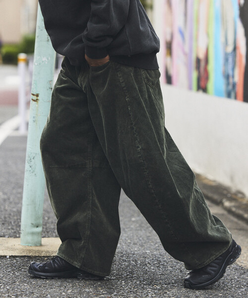 ワイドシルエット ブリーチ加工 カーブ コーデュロイパンツ（その他