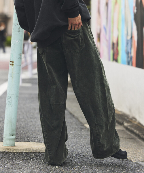 ワイドシルエット ブリーチ加工 カーブ コーデュロイパンツ（その他