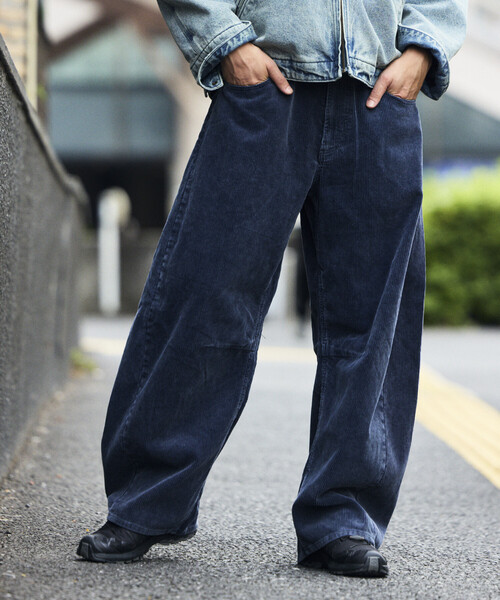 ワイドシルエット ブリーチ加工 カーブ コーデュロイパンツ（その他