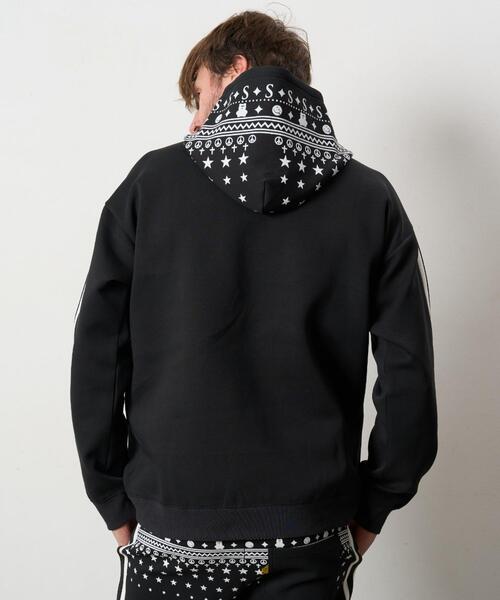 STUD MUFFIN(スタッドマフィン)の「STUD MUFFIN/スタッドマフィン/ストレッチポンチ スターノルディックフロッキー ライン プルパーカー(パーカー・メンズ・ブラック/ホワイト系2・3/2/4)」の4枚目の写真