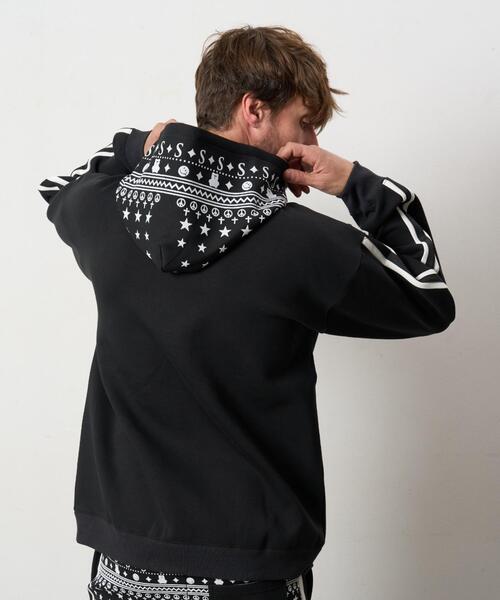 STUD MUFFIN(スタッドマフィン)の「STUD MUFFIN/スタッドマフィン/ストレッチポンチ スターノルディックフロッキー ライン プルパーカー(パーカー・メンズ・ブラック/ホワイト系2・3/2/4)」の5枚目の写真