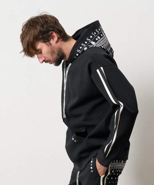 STUD MUFFIN（スタッドマフィン）の「STUD MUFFIN/スタッドマフィン/ストレッチポンチ スターノルディックフロッキー ライン プルパーカー（パーカー・メンズ・ブラック/ホワイト系2・3/2/4）」の6枚目の写真