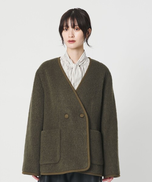 BEAUTY&YOUTH UNITED ARROWS（ビューティーアンドユースユナイテッドアローズ）の「シャギー ノーカラージャケットコート（ノーカラージャケット・レディース・オリーブ/ブラック・M/S）」の18枚目の写真