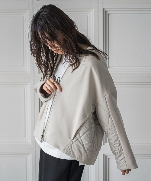 ダンボール×キルティングミドルノーカラーブルゾン（ブルゾン