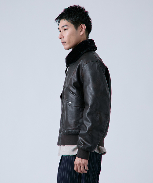 B.C STOCK（ベーセーストック）の「フェイクレザー G1 フライトジャケット（ミリタリージャケット・メンズ・ブラウン・LARGE/MEDIUM）」の17枚目の写真