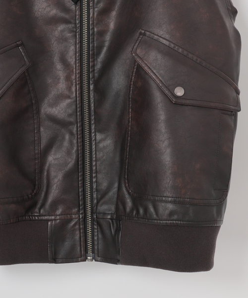 B.C STOCK（ベーセーストック）の「フェイクレザー G1 フライトジャケット（ミリタリージャケット・メンズ・ブラウン・LARGE/MEDIUM）」の12枚目の写真