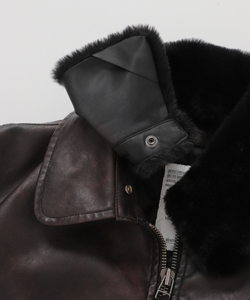 B.C STOCK（ベーセーストック）の「フェイクレザー G1 フライトジャケット（ミリタリージャケット・メンズ・ブラウン・LARGE/MEDIUM）」の5枚目の写真