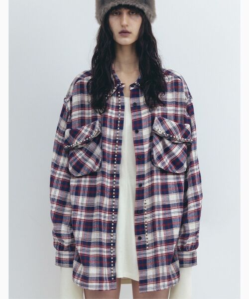 OPEN Yy(オープンワイワイ)の「【Geek Office / ギークオフィス】OPEN YY Woven BEADED POCKET SHIRT(シャツ/ブラウス・レディース・ブラウン/レッド・SMALL)」の1枚目の写真
