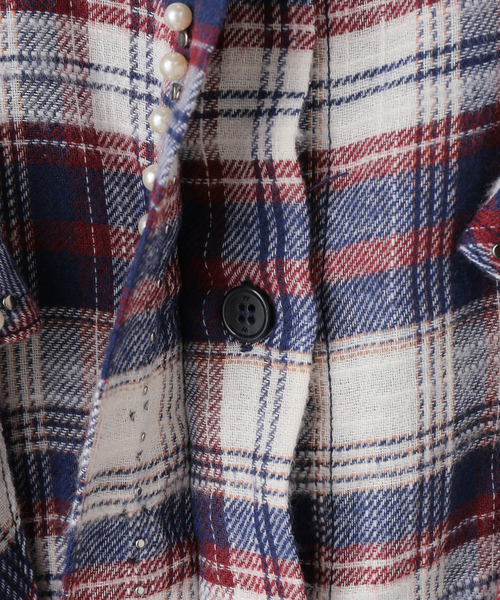 OPEN Yy(オープンワイワイ)の「【Geek Office / ギークオフィス】OPEN YY Woven BEADED POCKET SHIRT(シャツ/ブラウス・レディース・ブラウン/レッド・SMALL)」の10枚目の写真
