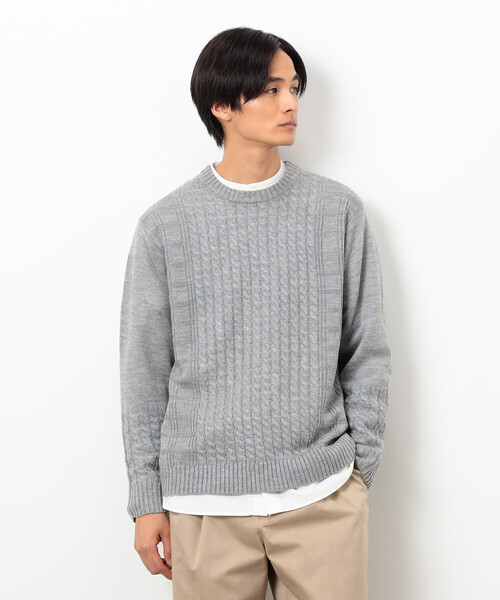 COMME CA ISM（コムサイズム）の「ケーブルブロッキングニット（ニット/セーター・メンズ・グレー/ブラック/ボルドー/ホワイト・MEDIUM/LARGE）」の3枚目の写真