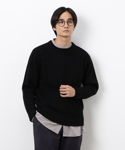 COMME CA ISM（コムサイズム）の「ケーブルブロッキングニット（ニット/セーター・メンズ・グレー/ブラック/ボルドー/ホワイト・MEDIUM/LARGE）」の2枚目の写真