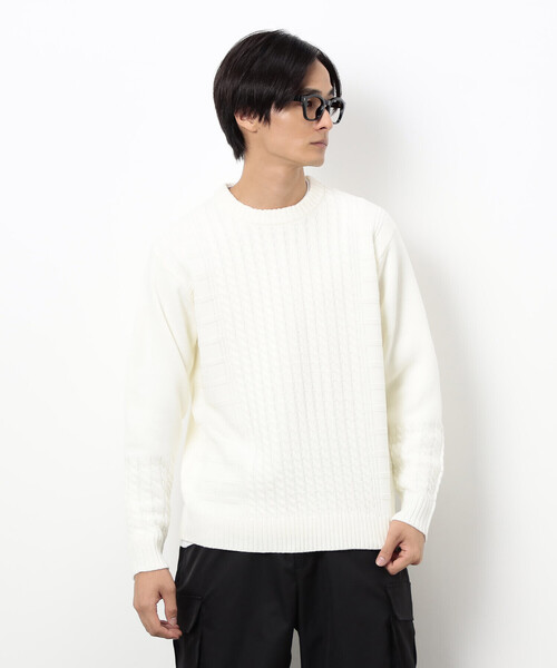 COMME CA ISM（コムサイズム）の「ケーブルブロッキングニット（ニット/セーター・メンズ・グレー/ブラック/ボルドー/ホワイト・MEDIUM/LARGE）」の9枚目の写真