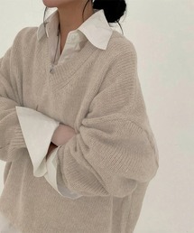 leune（ルネ）の「オーバーサイズルーズVネックニット/ニットワンピース（ニット/セーター）」