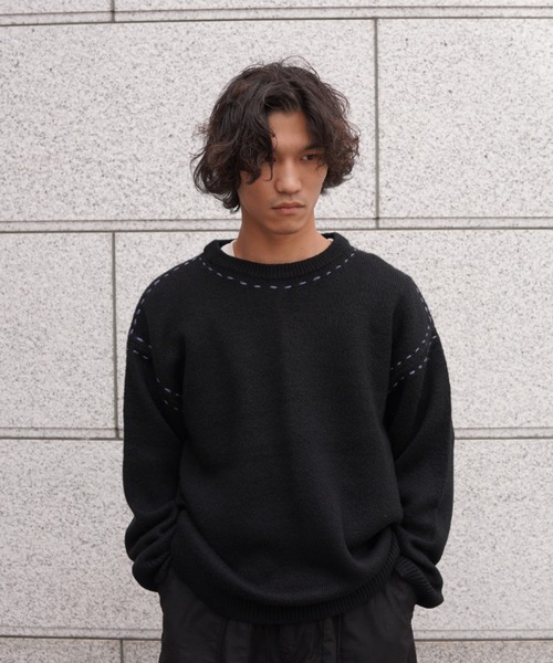 BEAVER（ビーバー）の「B omnivore/ビーオムニボー  アクリル起毛KNIT HAND CREW（ニット/セーター・メンズ・ネイビー/ブラック・M/L）」の2枚目の写真