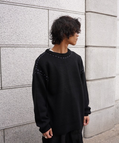 BEAVER（ビーバー）の「B omnivore/ビーオムニボー  アクリル起毛KNIT HAND CREW（ニット/セーター・メンズ・ネイビー/ブラック・M/L）」の4枚目の写真