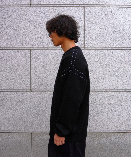 BEAVER（ビーバー）の「B omnivore/ビーオムニボー  アクリル起毛KNIT HAND CREW（ニット/セーター・メンズ・ネイビー/ブラック・M/L）」の5枚目の写真