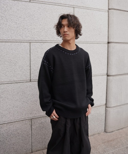 BEAVER（ビーバー）の「B omnivore/ビーオムニボー  アクリル起毛KNIT HAND CREW（ニット/セーター・メンズ・ネイビー/ブラック・M/L）」の7枚目の写真